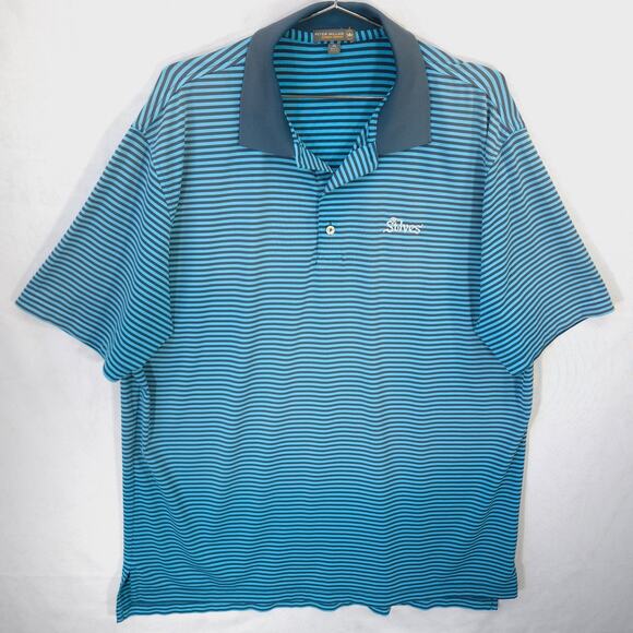 Peter Millar Summer Comfort Polo Mens XL Blue Striped Golf Performance St Ives - Picture 2 of 8